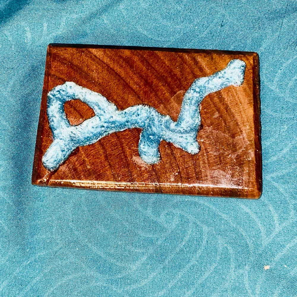 Handmade wood belt buckle w/ blue resin “river” - Picture 2 of 3